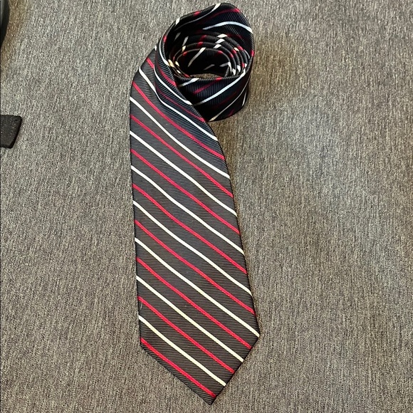 Brooks Brothers Pure Silk Neck Tie Black Red White Stripe - Picture 1 of 4